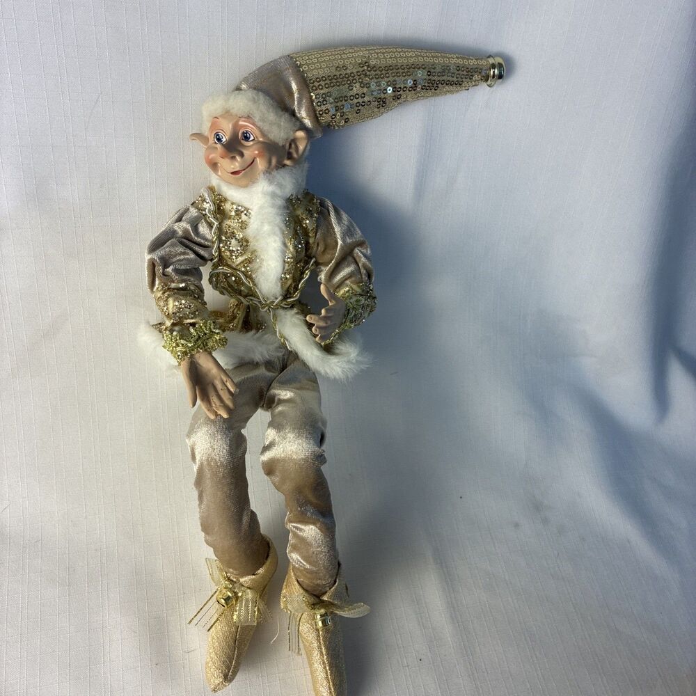 Glam Gold & White Elf Pixie Wireframe Bendable with Gold Bells Blue Eyes 20{113